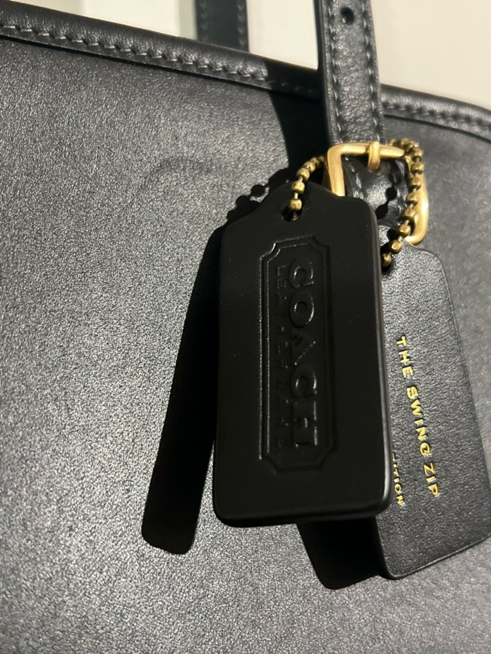 Coach The Swing Zip Black Leather Shoulder Bag with Gold Hardware - Picture 6 of 12